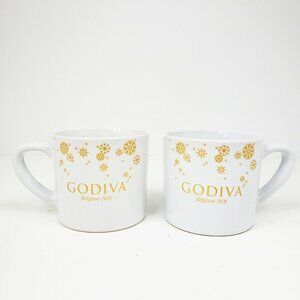 Godiva Belgium 1926 Mugs Pair Of Two Coffee Hot Chocolate Snowflake Stoneware
